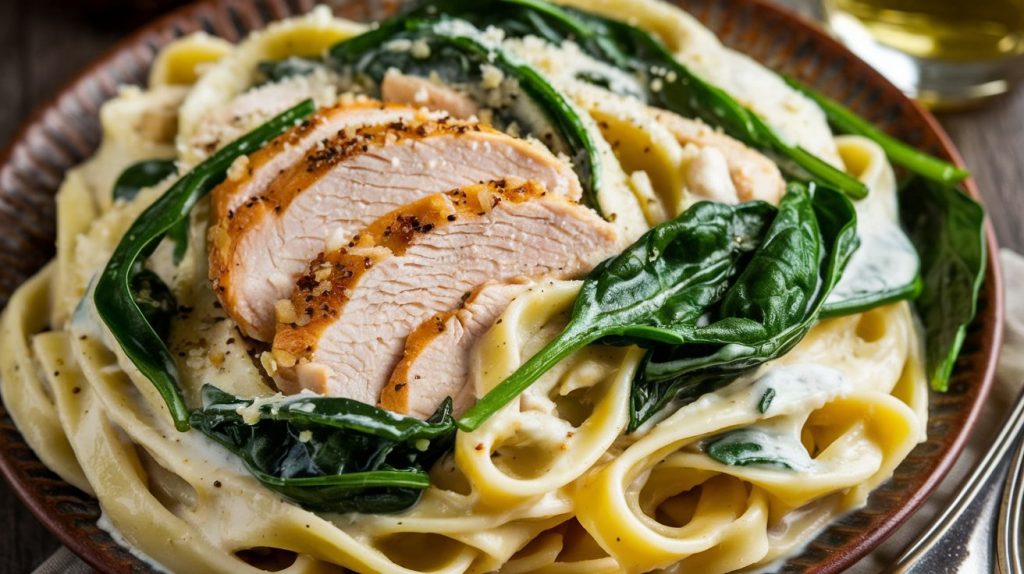 Creamy Spinach Garlic Parmesan Chicken Pasta