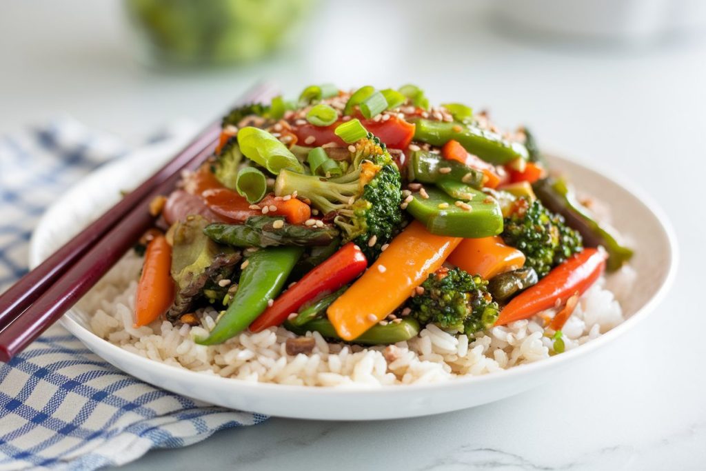 Vegetable Stir-Fry over Rice or Noodles