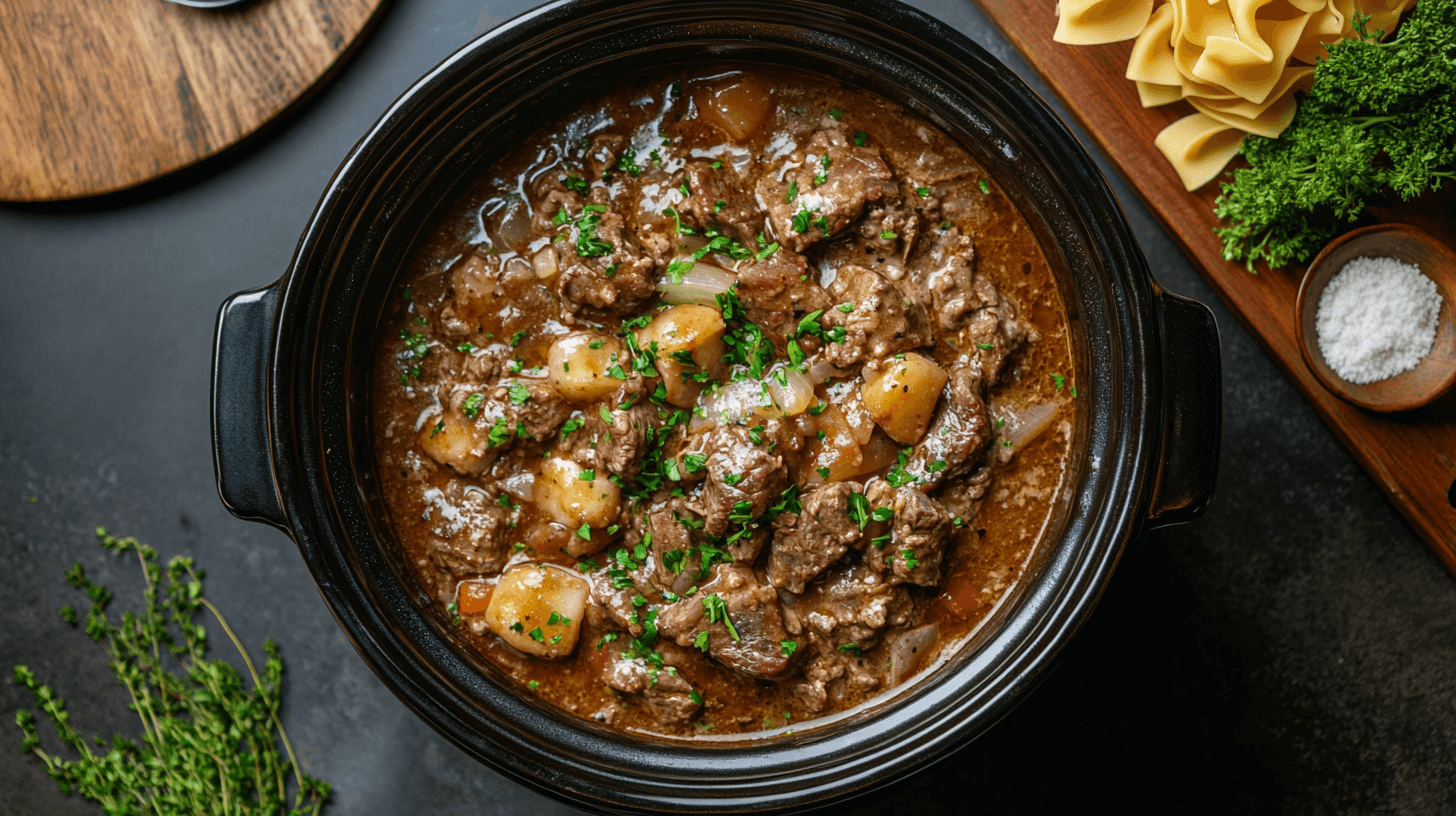 easy beef stroganoff slow cooker recipe with rosemary