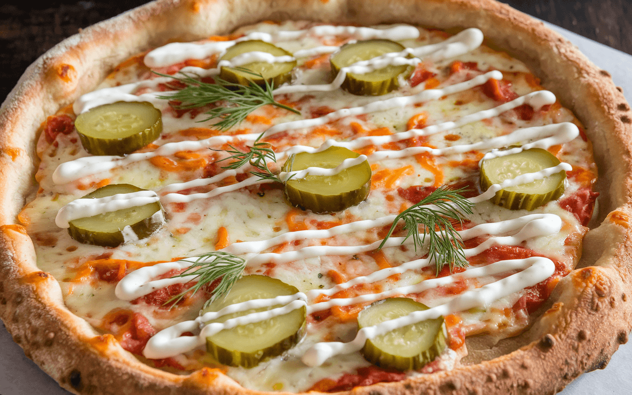 pizza with pickles and cheese