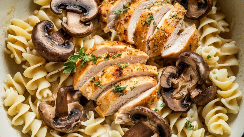 Mushroom Garlic Parmesan Chicken Pasta