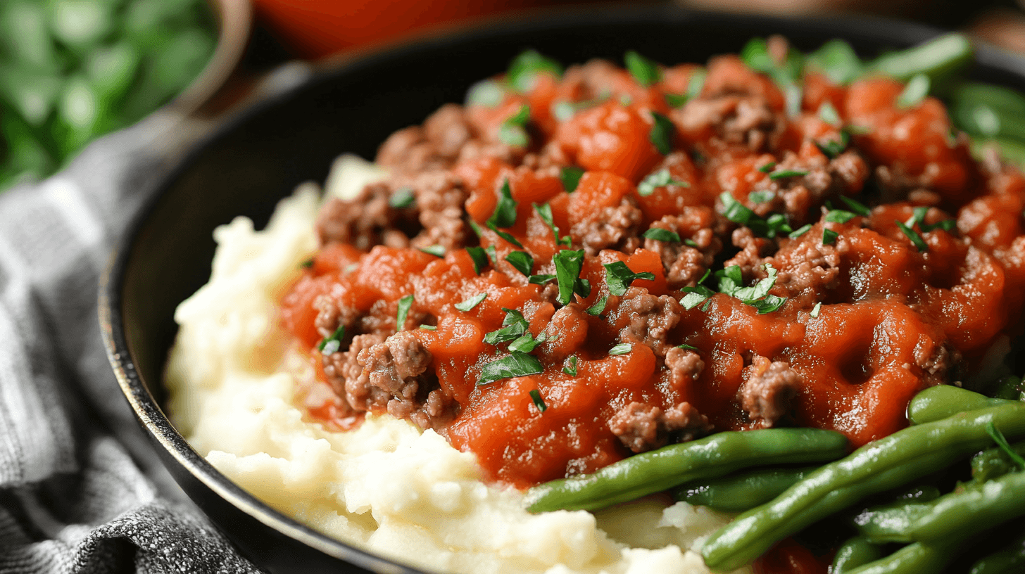 Hamburger Green Beans Tomato Soup Mashed Potatoes