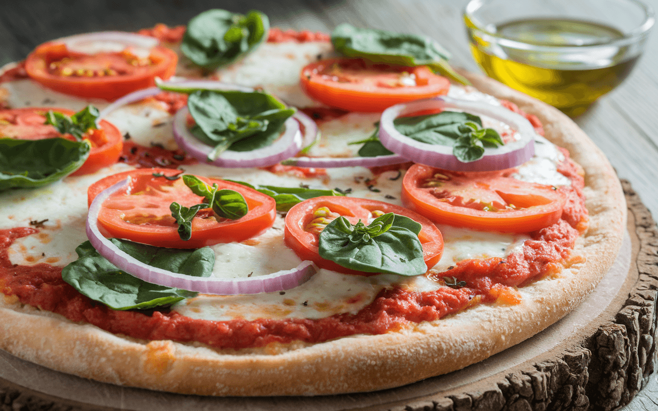 pizza with tomato and onion