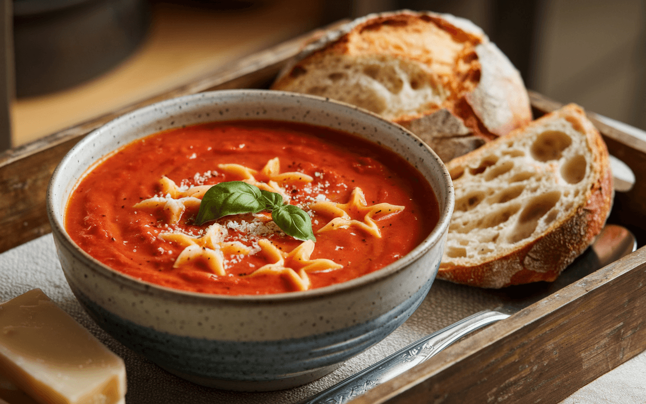 Tomato Pastina Soup with bread