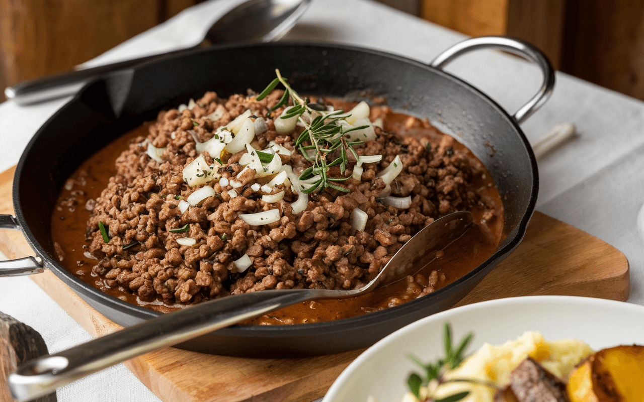 ground Venison in a pan