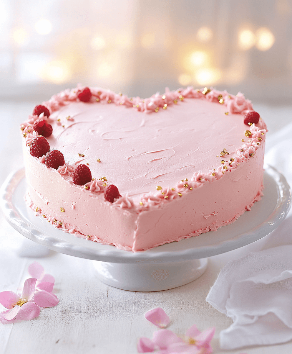 heart cake with raspberries