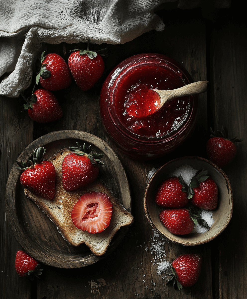 strawberry jam jar with strawberries