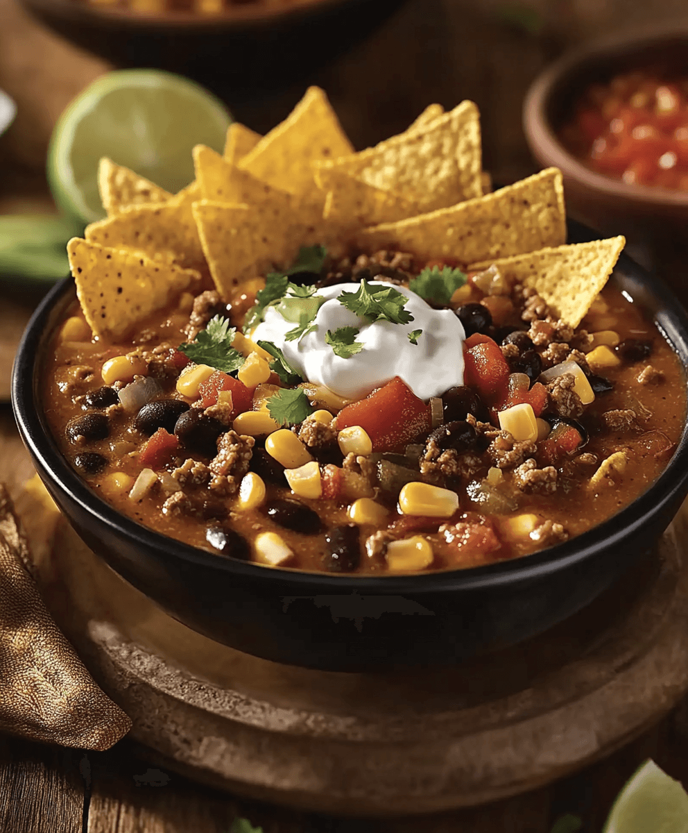 bowl of taco soup with crispy fritos