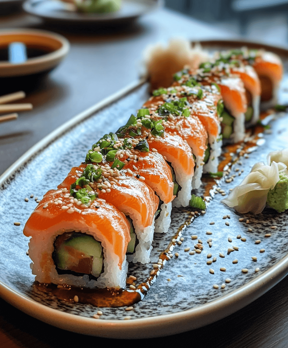 sushi rice and nori wrapped around fresh salmon