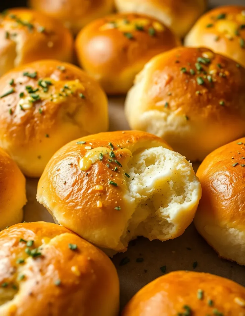 Golden garlic butter bread rolls with soft pull-apart center