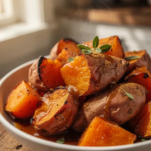 Crockpot sweet potatoes with brown sugar glaze and caramelized edges