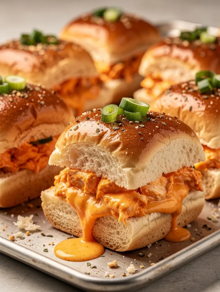Buffalo chicken dip sliders with melted cheese sauce on toasted buns